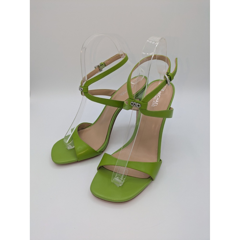 Michael Kors Strappy Stiletto Sandals 8 Bright Green Leather Chic Cocktail Party